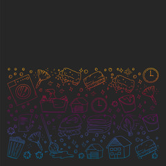 cleaning services company vector monochrome pattern on black background, drawing gradient.