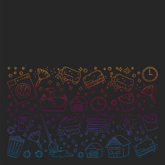 cleaning services company vector monochrome pattern on black background, drawing gradient.