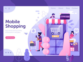 Mobile Shopping People Web Landing Page Template