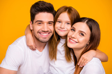 Close-up portrait of three nice attractive charming cute sweet tender gentle lovely cheerful cheery...