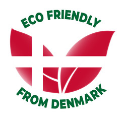 Eco friendly from Denmark badge. Flag in leaf shapes illustration.