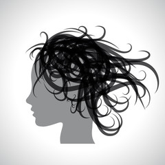 woman with messy hair, vector logo hairdresser