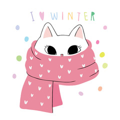 Cartoon cute winter cat and scarf vector.