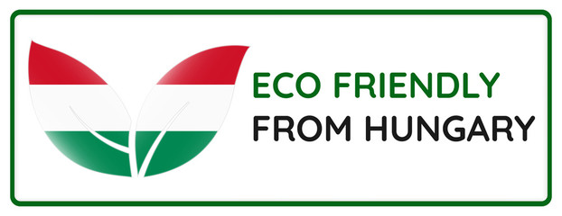 Eco friendly from Hungary badge. Flag in leaf shapes illustration.