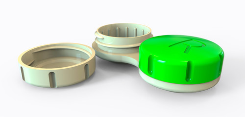 Contact lens case. 3D rendering. Isolated on white background.