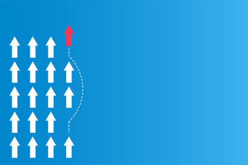 Have leadership or different concepts with directions Arrow Red and white paper and route lines on a blue background