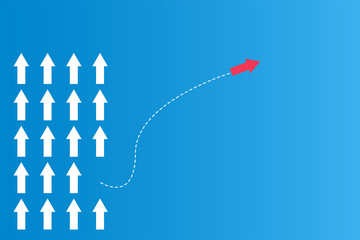 Have leadership or different concepts with directions Arrow Red and white paper and route lines on a blue background