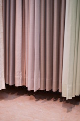 Choosing a curtain at a furniture store