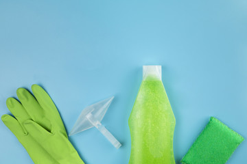 Flat lay arrangement with products for cleaning