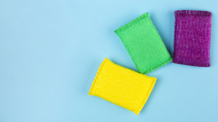 Top view different coloured sponges