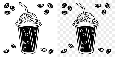 Black outline drawing of iced coffee