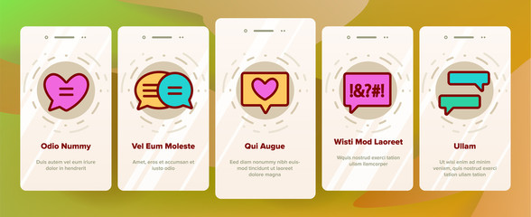 Color Different SMS Message Icons Set Vector Onboarding Mobile App Page Screen. Conversation Service, SMS Message, Notification, Group Chat Assortment Linear Pictograms. Contour Illustrations