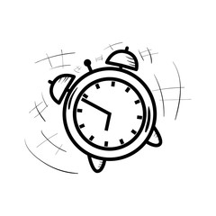 Alarm clock. Black and white icon. Vector illustration.