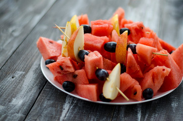 Red sliced watermelon into slices