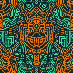 Tribal Decorative Creature Doodle Lines Seamless Pattern