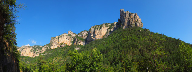 Panoramic view of the famous Gorges du Tarn, canyon dug by the Tarn between Causse Méjean and the Causse de Sauveterre
