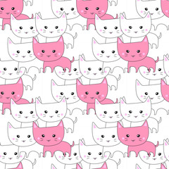 seamless pattern with catsSeamless pattern cute pink and white cats on white background