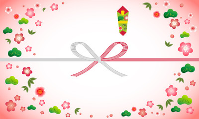 熨斗紙 梅 花結び Japanese Traditional Wrapping Paper Ume Wall Mural Mimai Mig