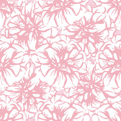 Vector seamless repeat pattern with flowers in white and pastel pink. Hand drawn fabric, gift wrap, wall art design.