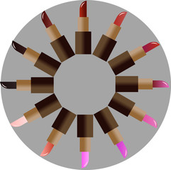 twelve vector lipsticks lie around