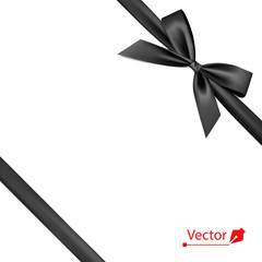 Isolated realistic tied the corners black bow and ribbon. 