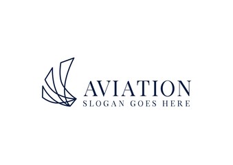 Blue feather wings in modern line art aviation logo design