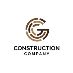 Initial letter G in brown brick layer shapes construction logo design