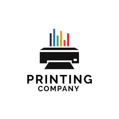 Printing company logo design with printer graphics and colorful chart lines illustration