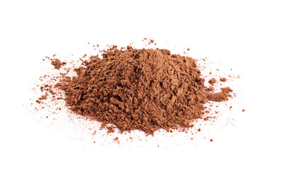 Carob powder on white background.