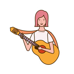 woman with acoustic guitar on white background