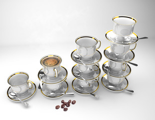 set of cups and saucers isolated on white