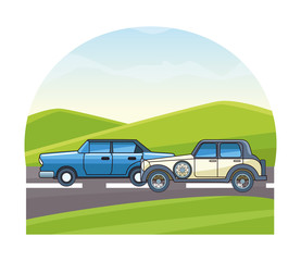 Fototapeta premium Vintage and classic with modern cars vehicles