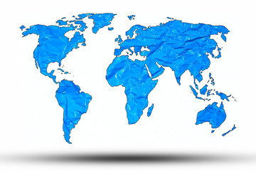 World map with a background of memorable paper, blue