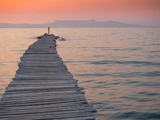 A jetty on the beaches of Lefkimmi in Greece