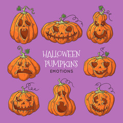 Vector hand drawn illustrations. Realistic symbol of Halloween - pumpkin.