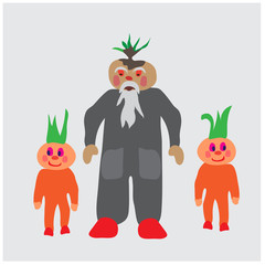 Naklejka premium cartoon happy character, onion with onion kids, cartoon happy hero