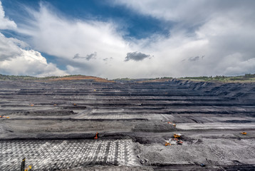 View of a large quarry for the extraction of limestone and coal.
