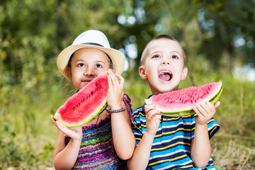 picnic time. Kids with watermelon