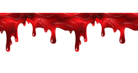 Dripping seamless blood. Flow liquid, drip wet. Thick red ketchup or jam flow down Halloween concept: Blood dripping - Seamless Vector on white background
