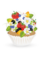 Cupcake mit Erdbeeren,Stachelbeeren,Heidelbeeren und Trauben