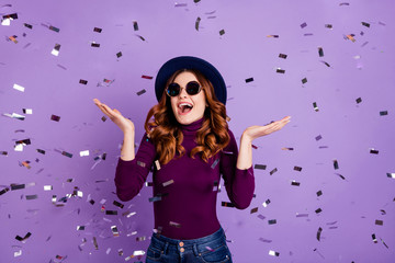 Portrait of cute youth screaming shouting isolated over violet purple background