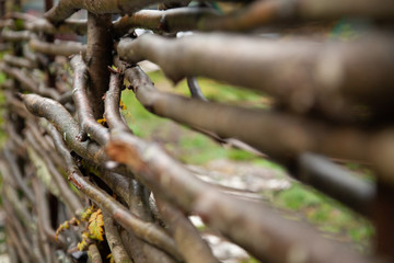 wooden wicker fence of branches made of twigs