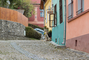 Street of Carpenters in the old city of Sighisoara in Romania