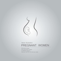 Vector drawn pregnant woman. The background is a gray gradient.