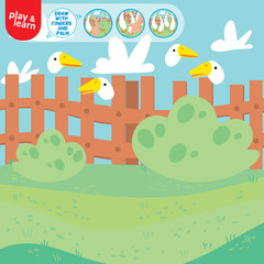Fototapeta premium Drawing Game Tutorial Goose Printable Template Vector
