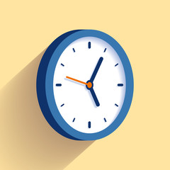 3d Clock icon in flat style, timer on color background. Business watch. Vector design element for you project