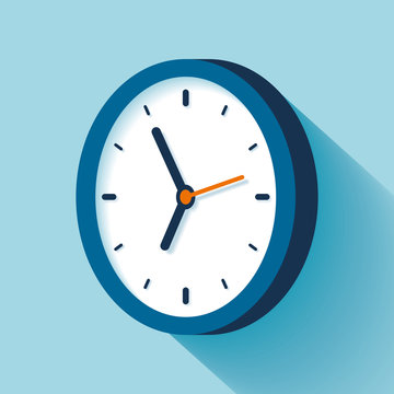 3d Clock icon in flat style, timer on blue background. Business watch. Vector design element for you project