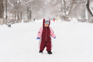 Fototapeta na wymiar kid playing in the park in winter
