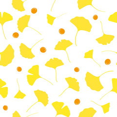 Yellow ginkgo leaves seamless pattern. Vector illustration