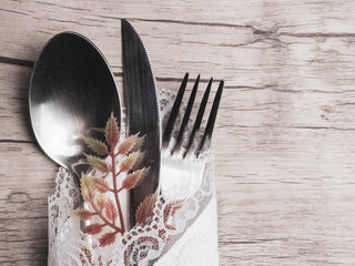 Thanksgiving autumn place setting with cutlery